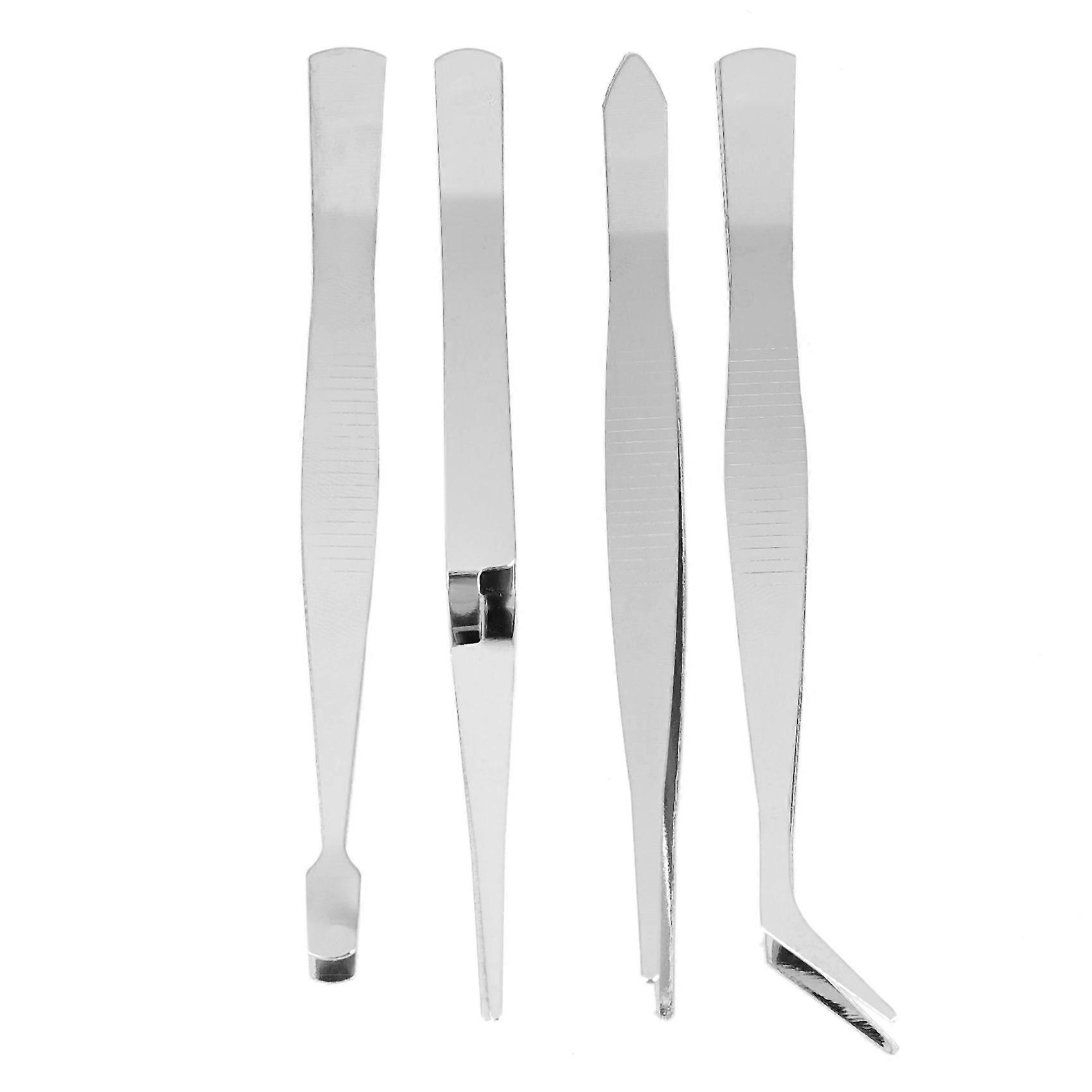 4Pcs/Set Precision Tweezers Stainless Steel Thick Electronics Forceps Eyebrow Tweezers Anti-Skid Ma