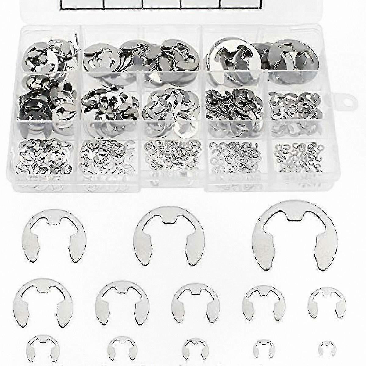 400-Piece Stainless Steel E-Clip Kit, 13 Sizes Internal Retaining Ring Assortment for Multiple Uses