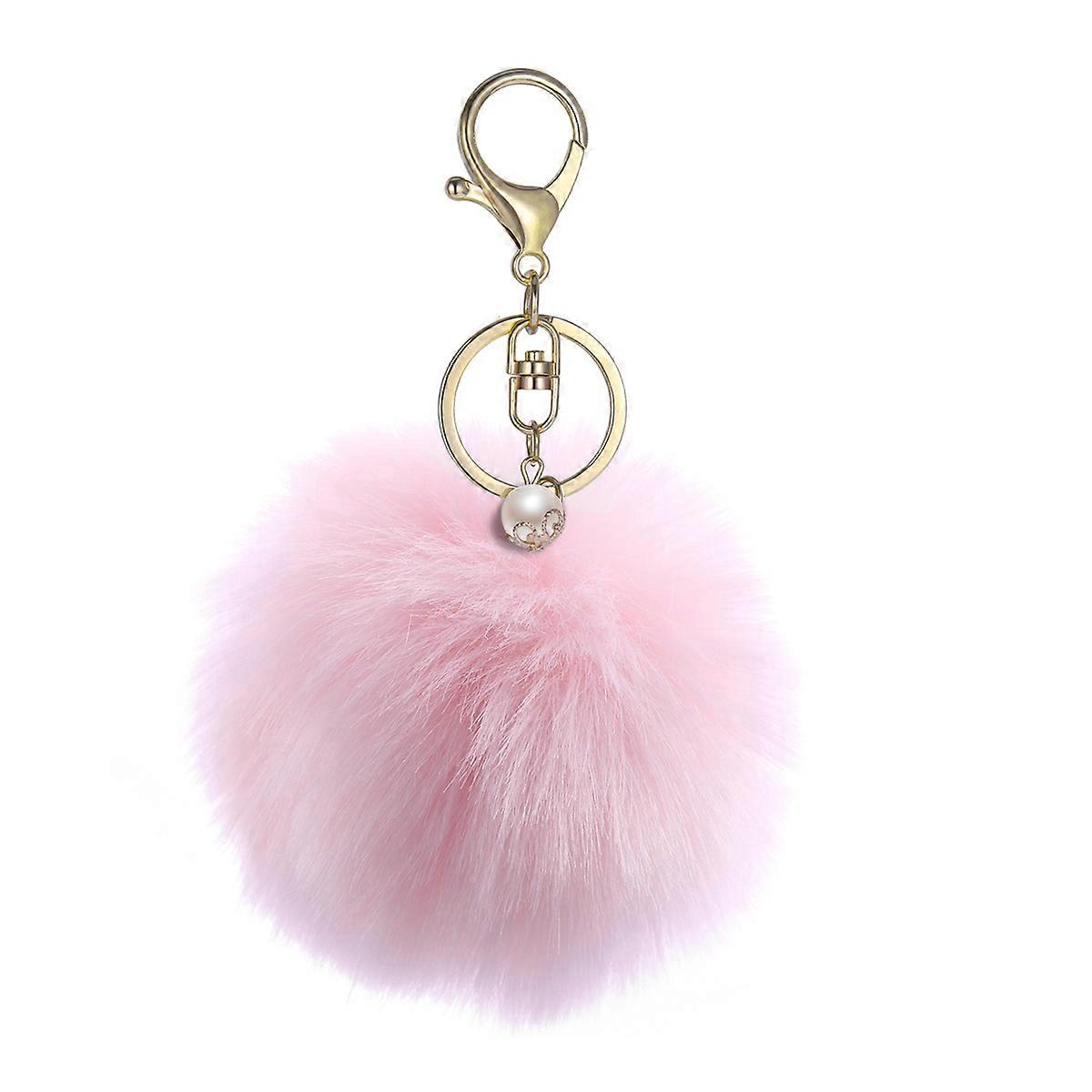 Solid Color Pom Pom Ball Key Ring for Decoration Pink Fluffy Ball
