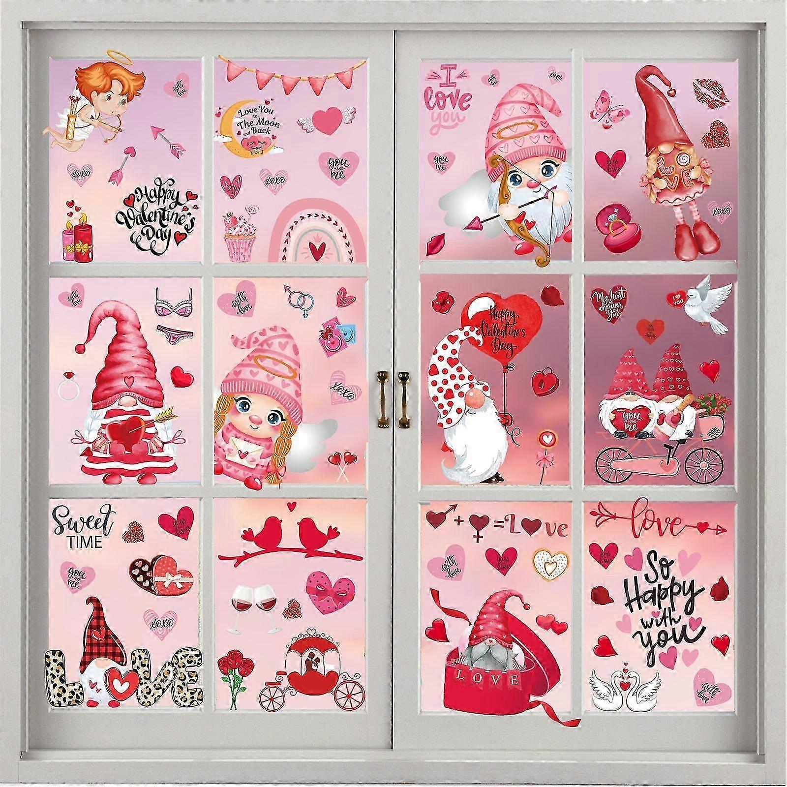 89pcs Valentine's Day Window Clings Heart Static Stickers Decal - Removable Valentines Window Decals - Valentines Decorations