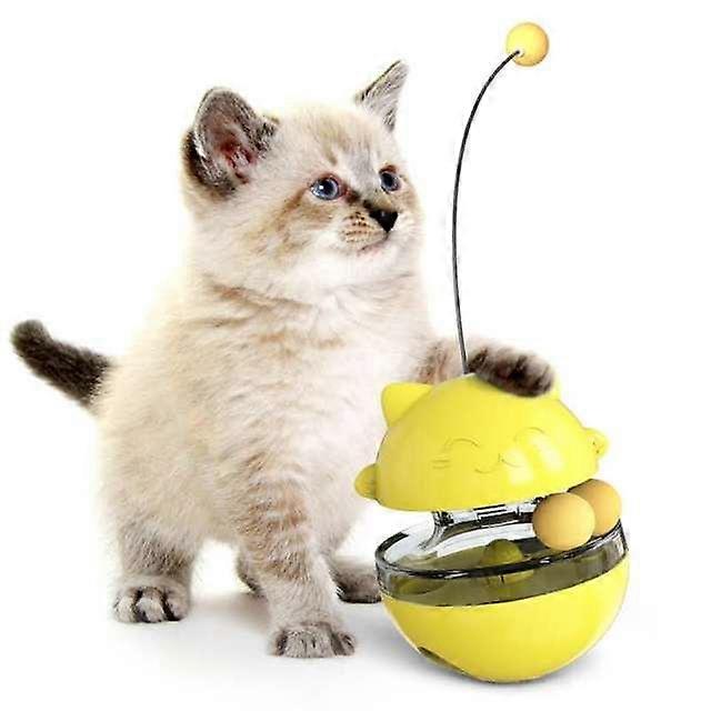Cat Toys Interactive Cat Tumbler Ball Pet Treat Leaking Toy with Dual Rolling Balls(yellow)