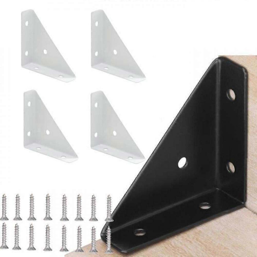 4-piece reinforced triangular angle bracket set, metal corner connector for wooden furniture, white