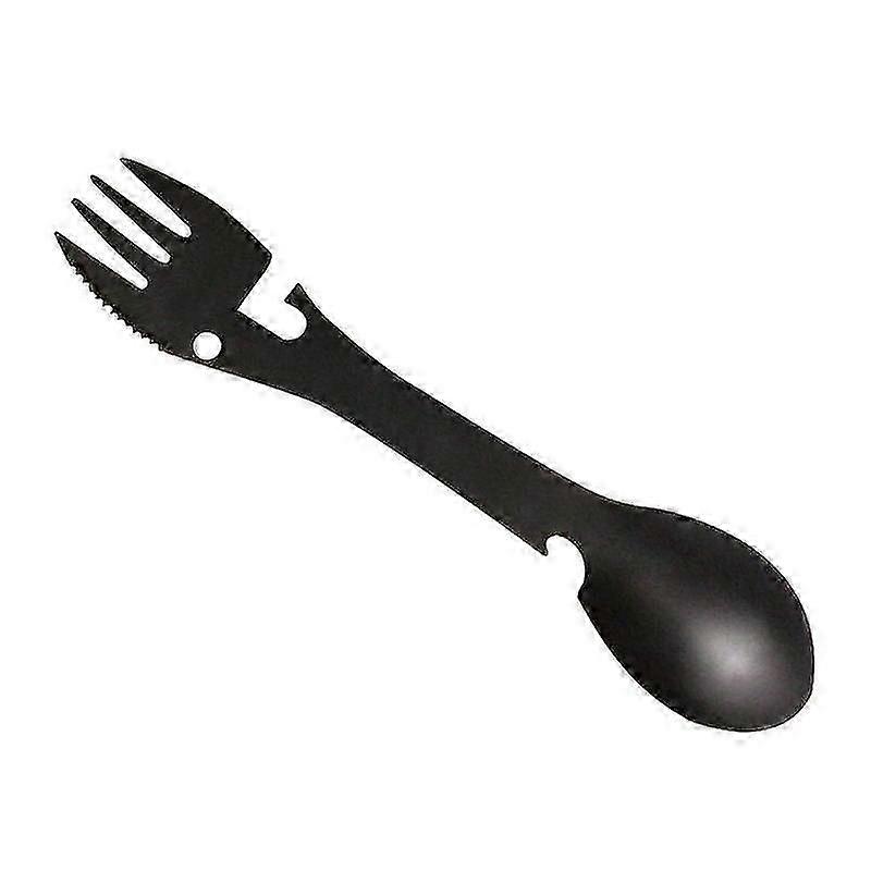 מחנאות Spork פותחן, פונקציונלי נירוסטה יצירתי כלי מתכת רב תכליתיים עבור קמפינג בחוץ טיולים רגליים, דיג (2 יחידות, שחור) -Z