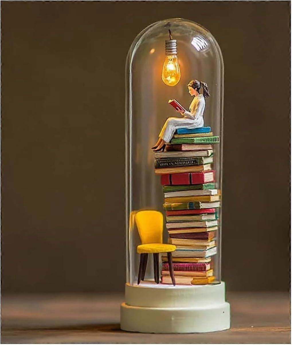 Reader Night Light Miniature Book Lover Lamp Sculpture With LED Light Bookshelf Figurine Model B Gift For Family Friends