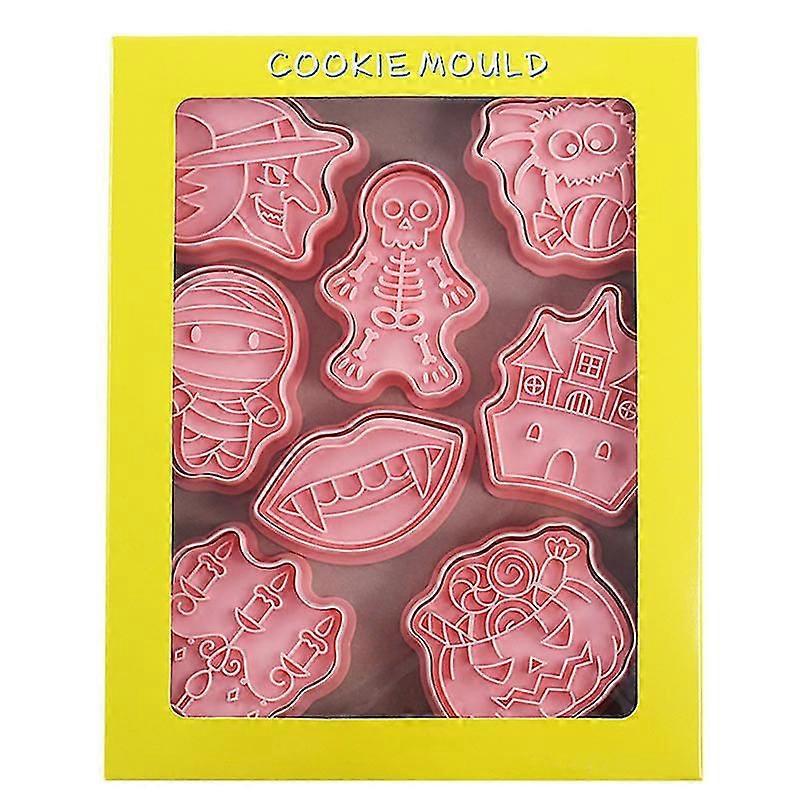 8pcs Halloween Pumpkin Ghost Cookie Cutters Plastic Cartoon Pressable Biscuit