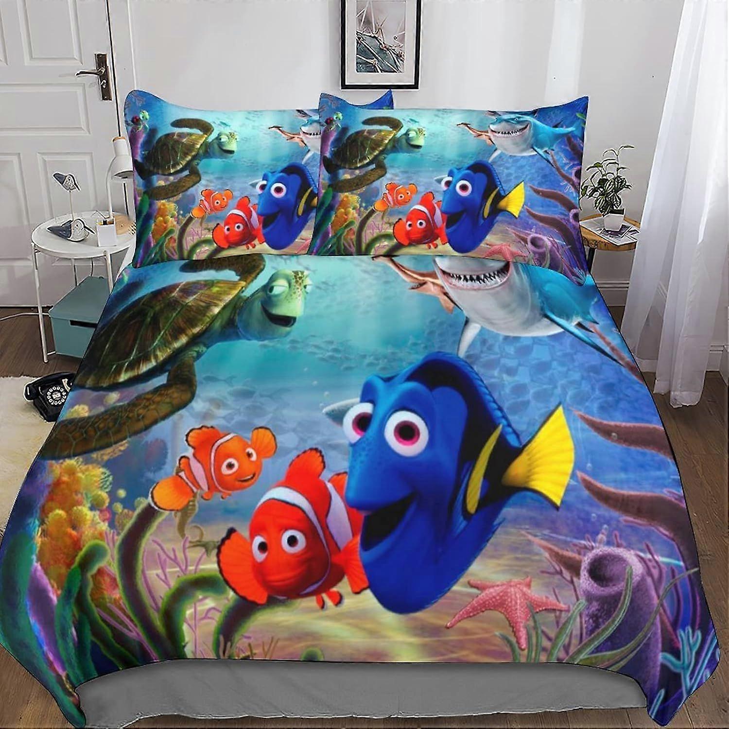 A46 Finding Nemo Duvet Cover Set 3D Finding Dory Printed Bedding Quilt Cover Set 3 Pieces Soft Microfiber Bedding Quilt Cover with Zipper Closure for 