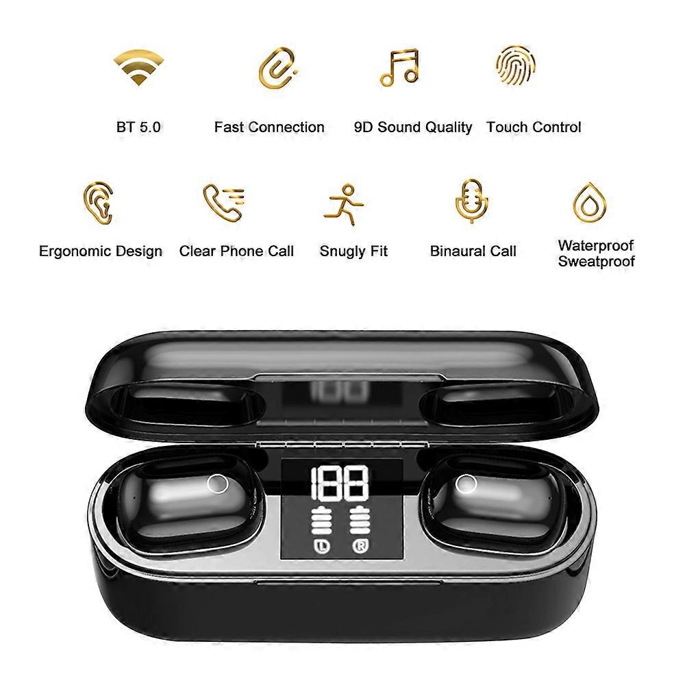 True Wireless Bluetooth 5.0 Earbuds: Waterproof, Touch Control, 2500mAh Charging Case