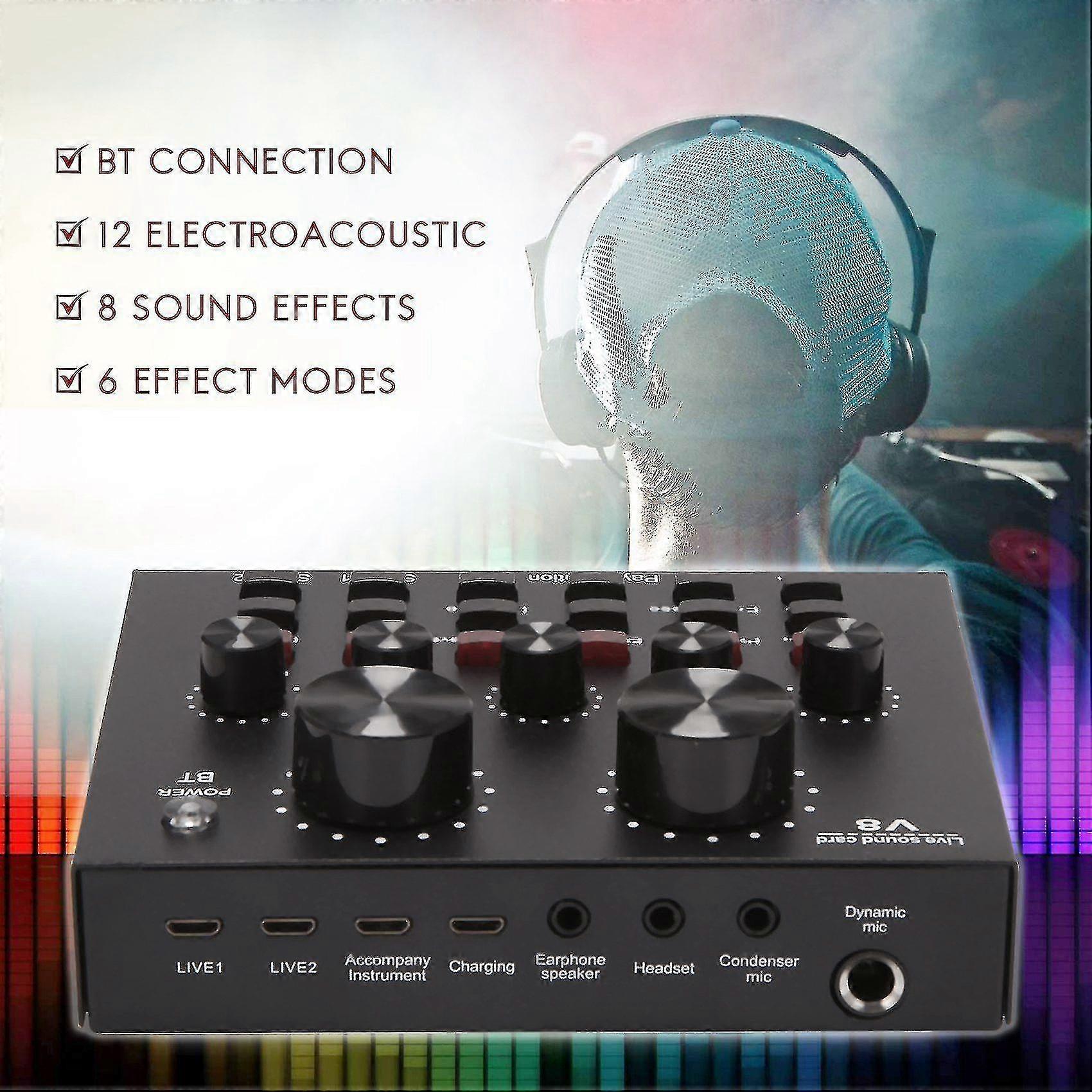 V8 Sound Card Audio Set Interface External Usb Live Microphone Sound Card Bluetooth Function For Co