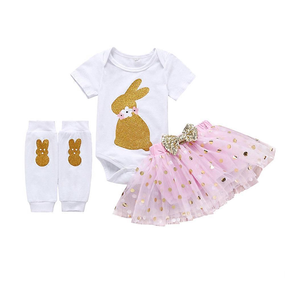 Festival Costume Set Pink Easter Rabbit Pattern Mesh Skirt for Kids