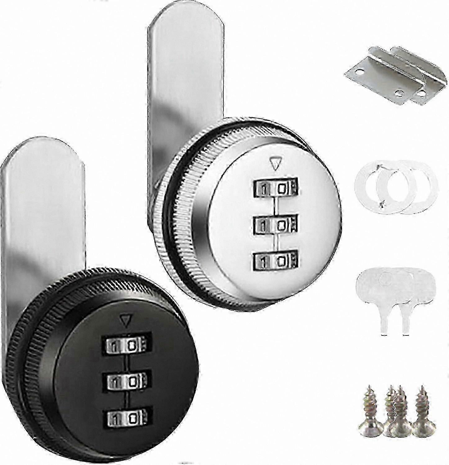 2PCS Combination Locks, 3-Digit Code Lock for Mailbox, Cabinet, Drawer, Silver & Black, 25mm Furniture Door Locks