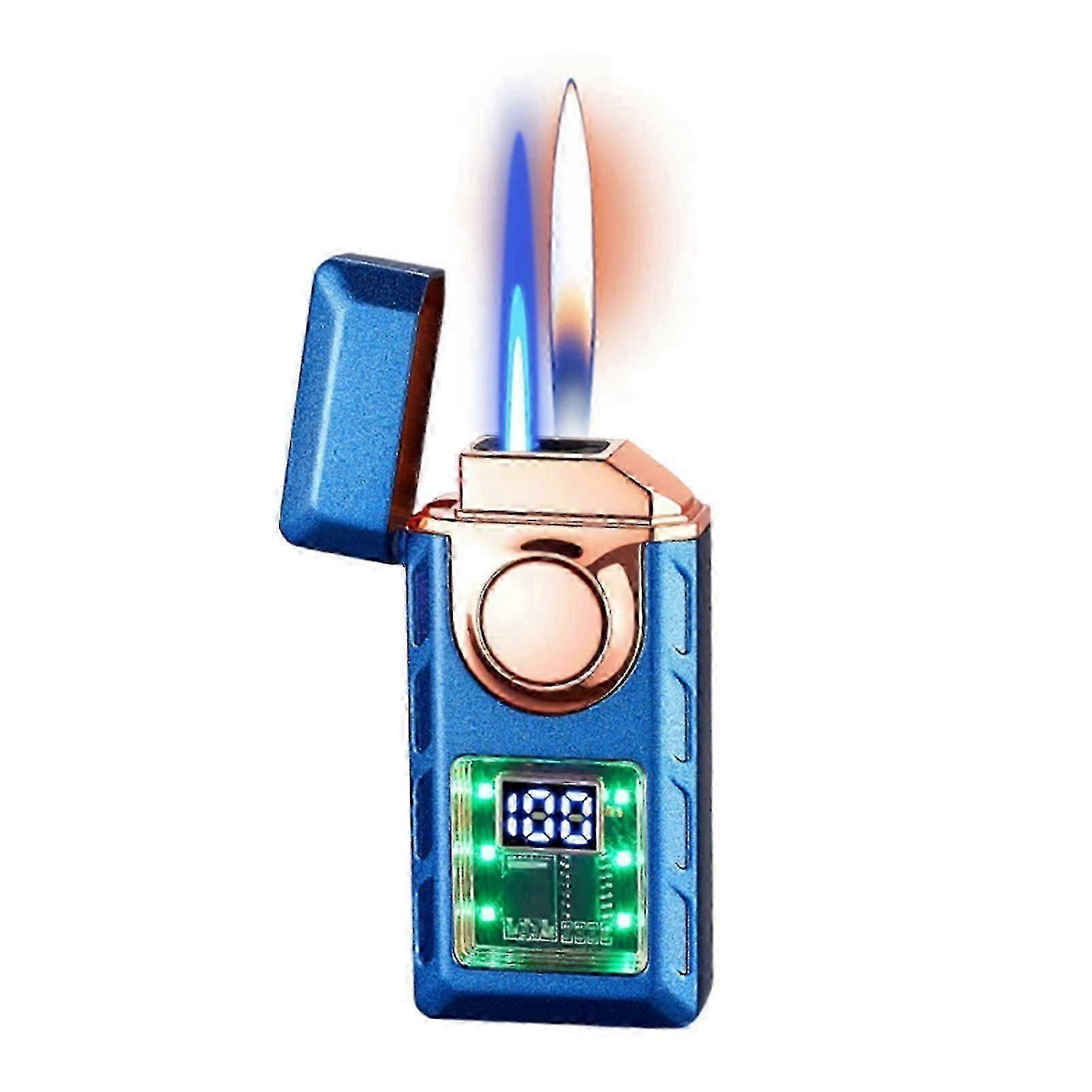 Smart Flame Lighter - 4 Ignition: Voice Control, Airflow, Tap, Gravity - Type-C Rechargeable Dual Flame Refillable Lighter with LED Display and Lights