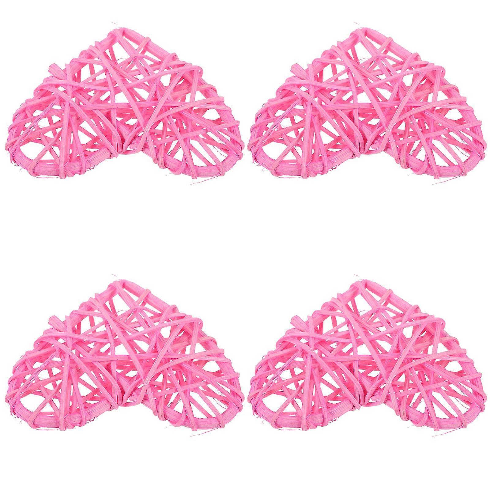 Pink Rattan Balls Heart Shaped Ornament for DIY Use 12Pcs Set