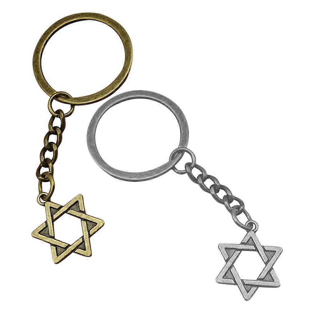 Six-Pointed Star Keychain Hexagonal Key Ring Holder Protection Charm 10Pcs