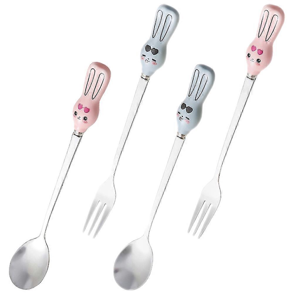 Toddler Eating Utensils 2 Sets Dessert Spoon Stainless Steel Fork Lightweight Simple Design Perfect For Home And Restaurant