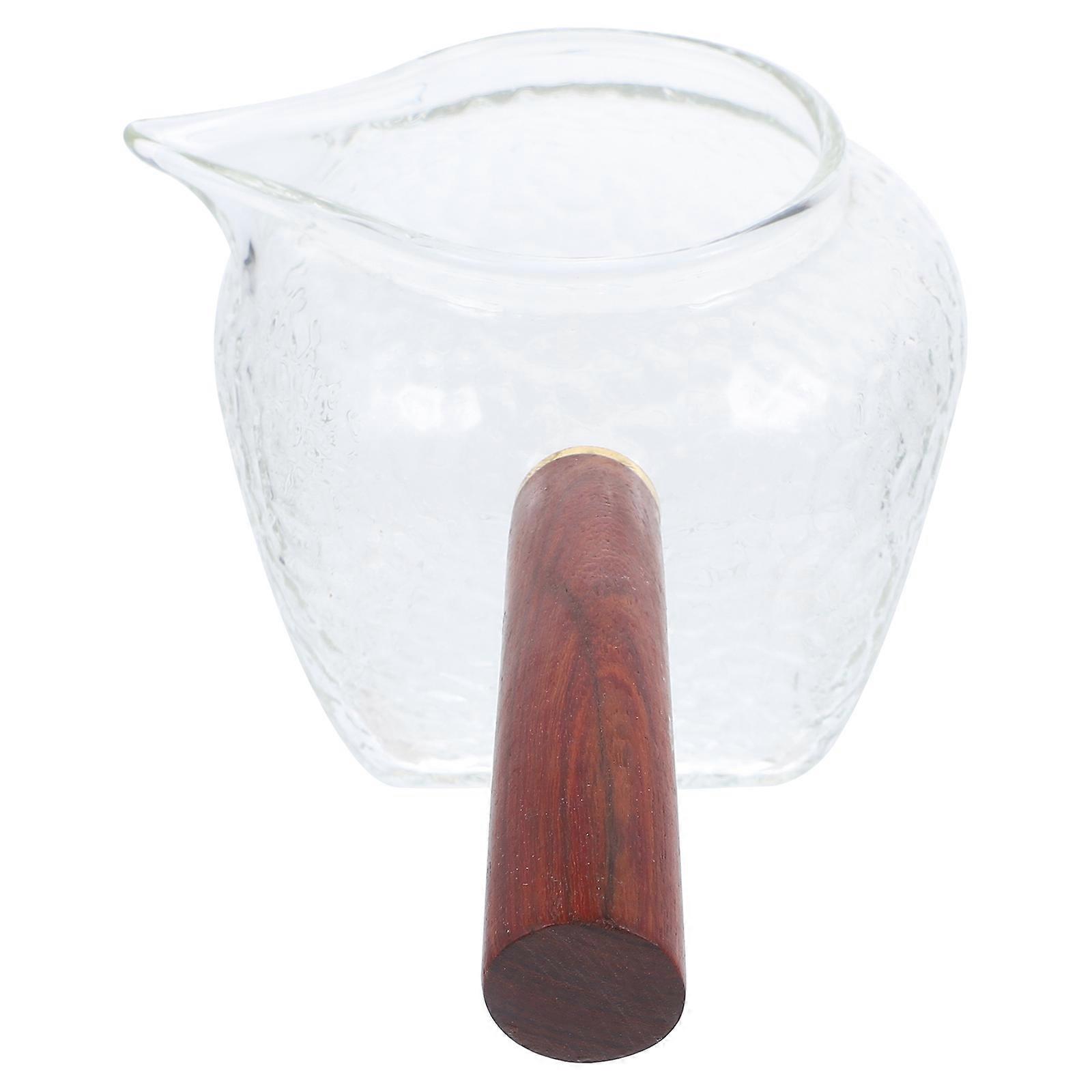 Wood Handle Creamer Pitcher for Milk Serving 2Pcs Clear Glass Construction