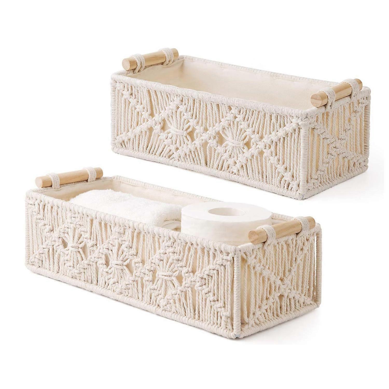 Macrame Storage Basket Boho Decor Baskets for Organizing for Bathroom (Beige)