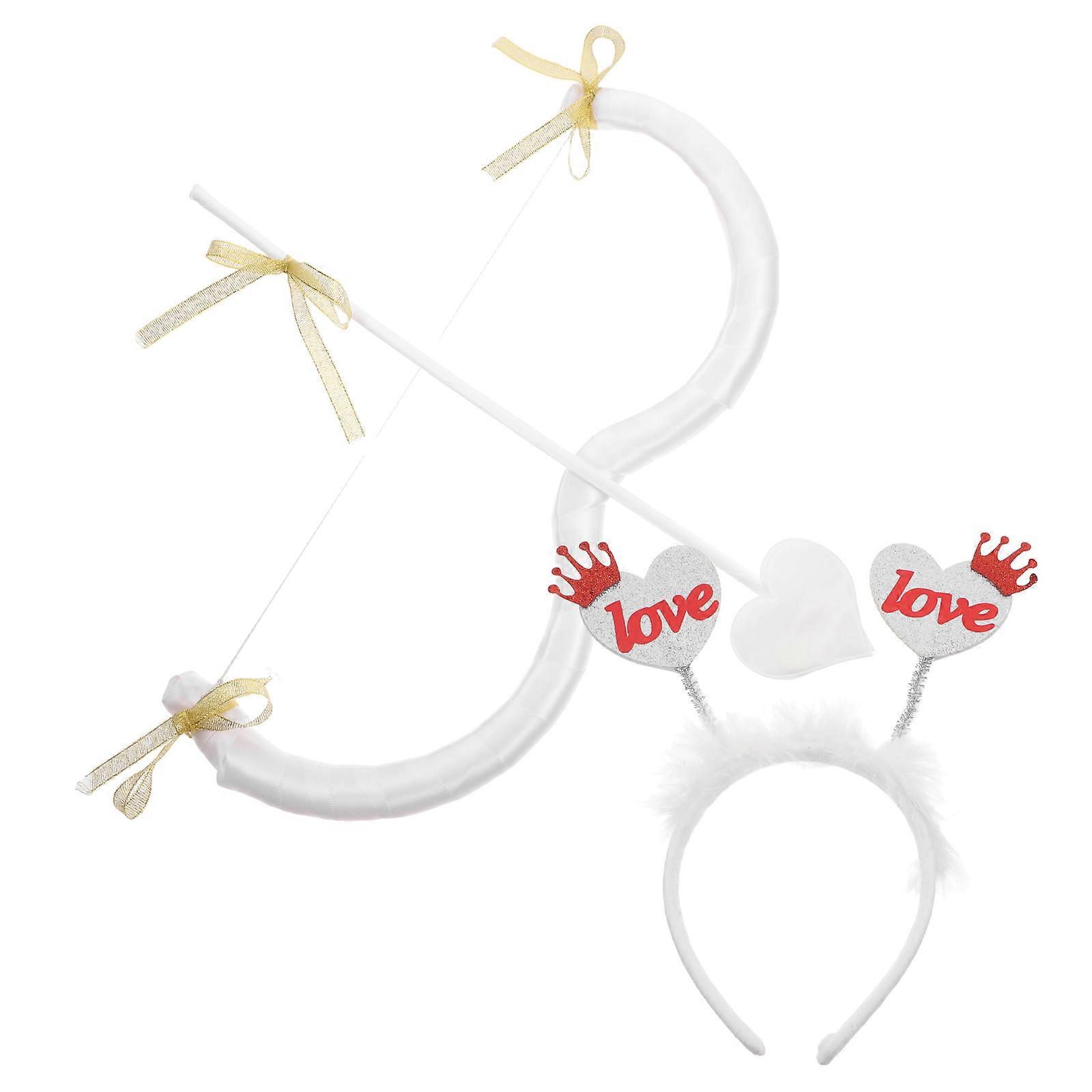 Cupid Bow And Arrow Headband Set For Valentine's Day Party Unique Costume Accessory For Women In White Sets