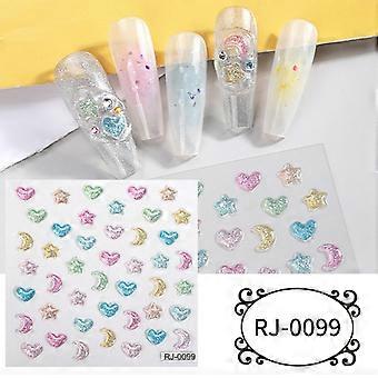 5D Soft Glue Nail Art Decals, Embossed Flash Semi-Transparent Star and Moon Stickers, 60x60mm