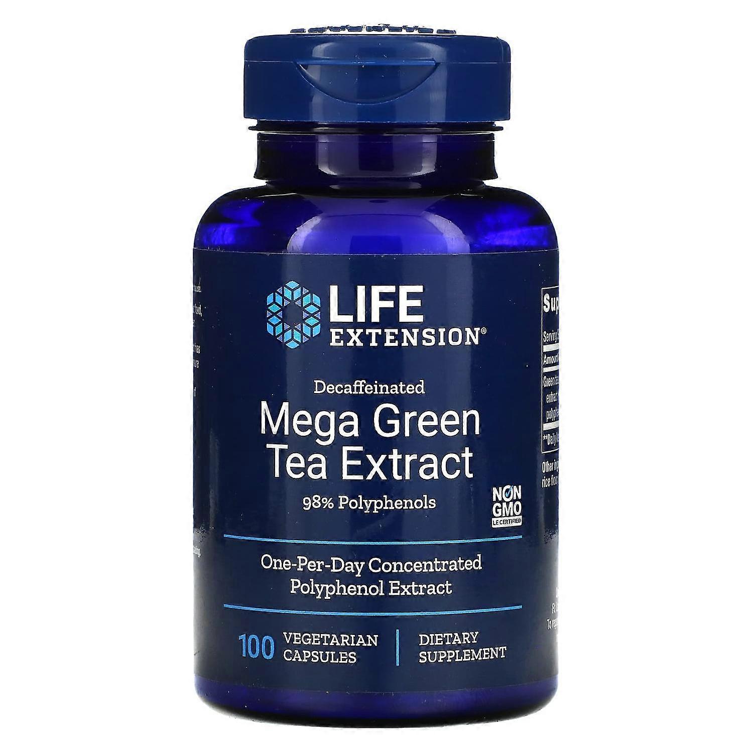 Life Extension, Mega Green Tea Extract, Decaffeinated, 100 Vegetarian Capsules