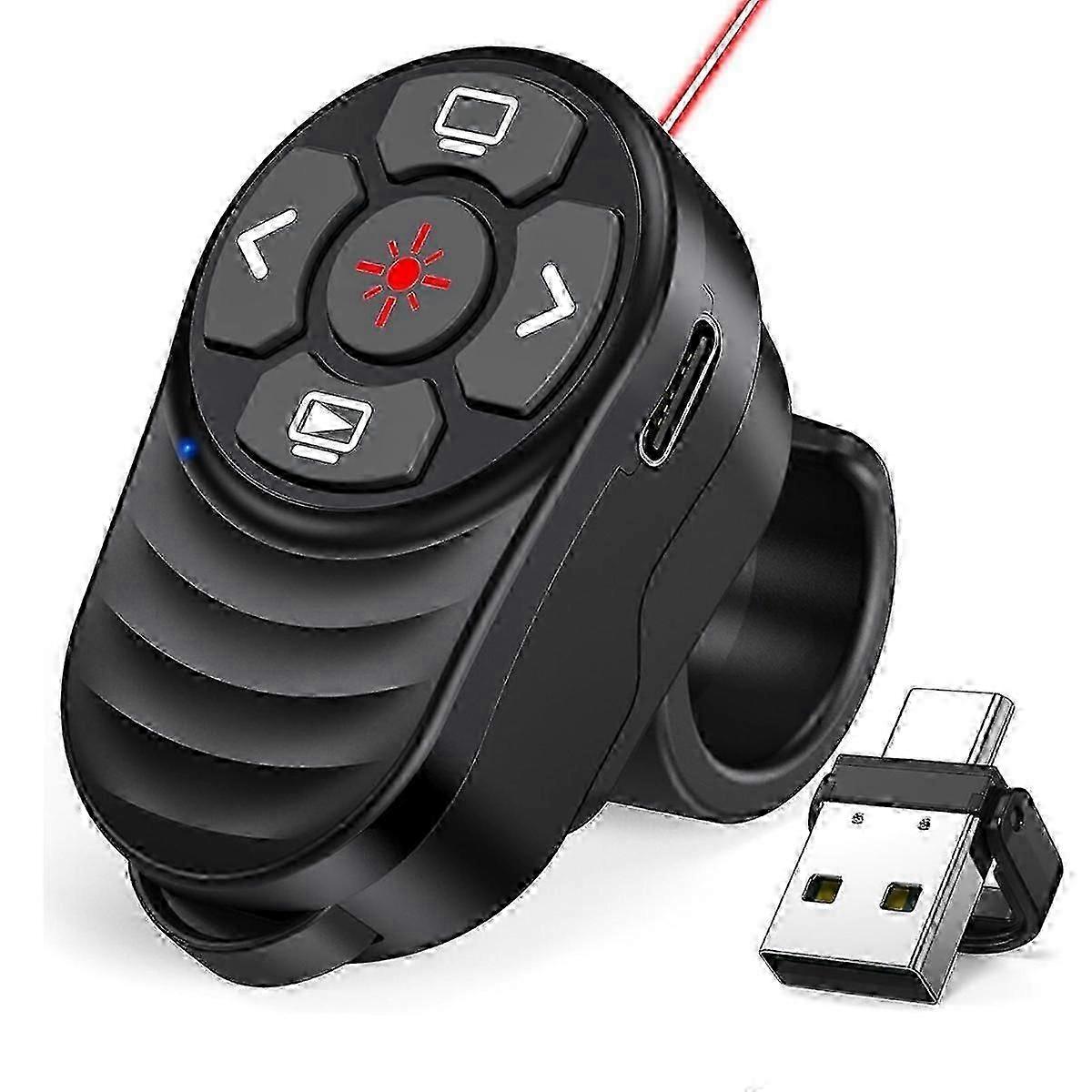 USB-C Rechargeable Wireless Presenter with Light Pointer for PowerPoint and Finger Ring Operation
