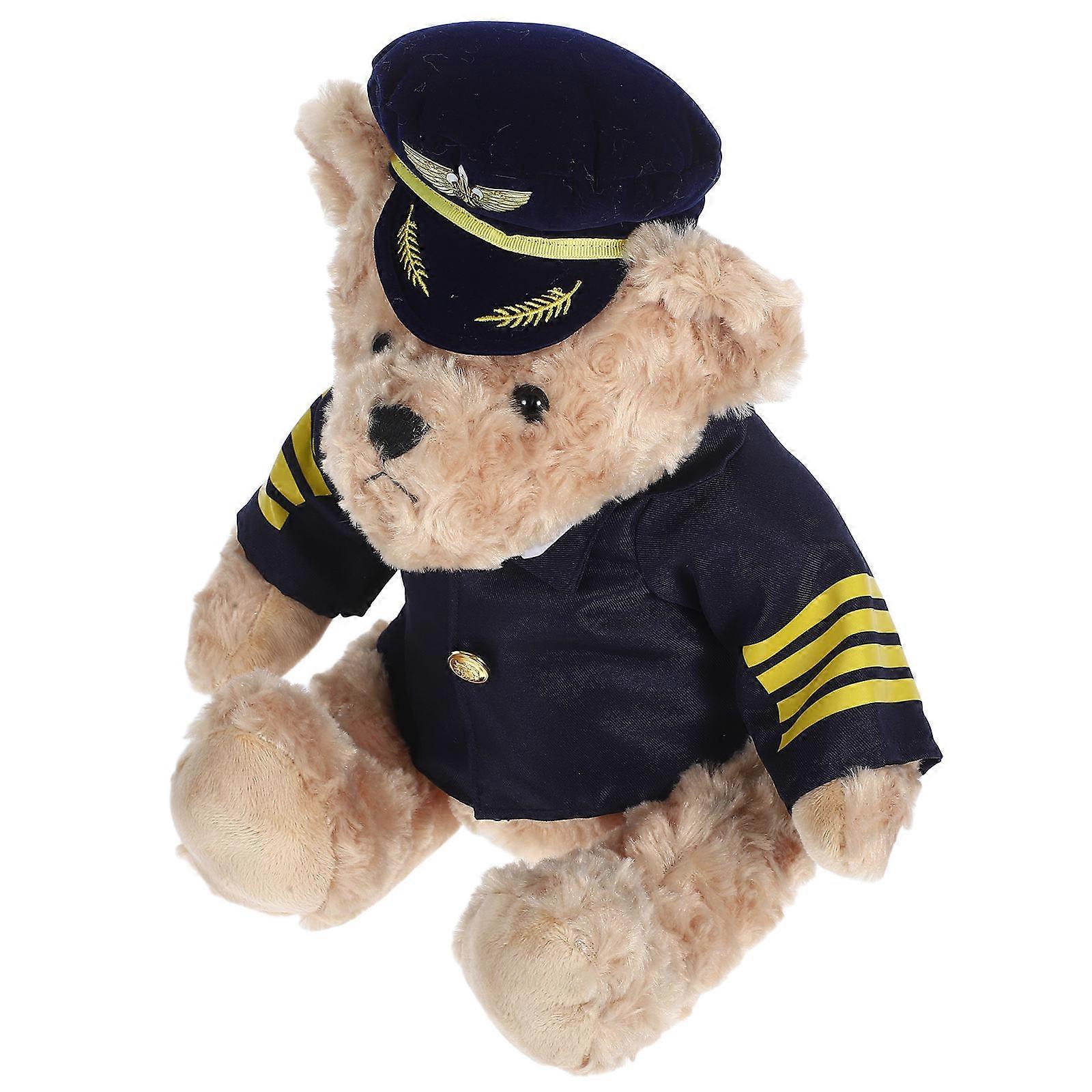 Captain Plush Bear for Decoration Soft Cute Pilot Toy for Gift