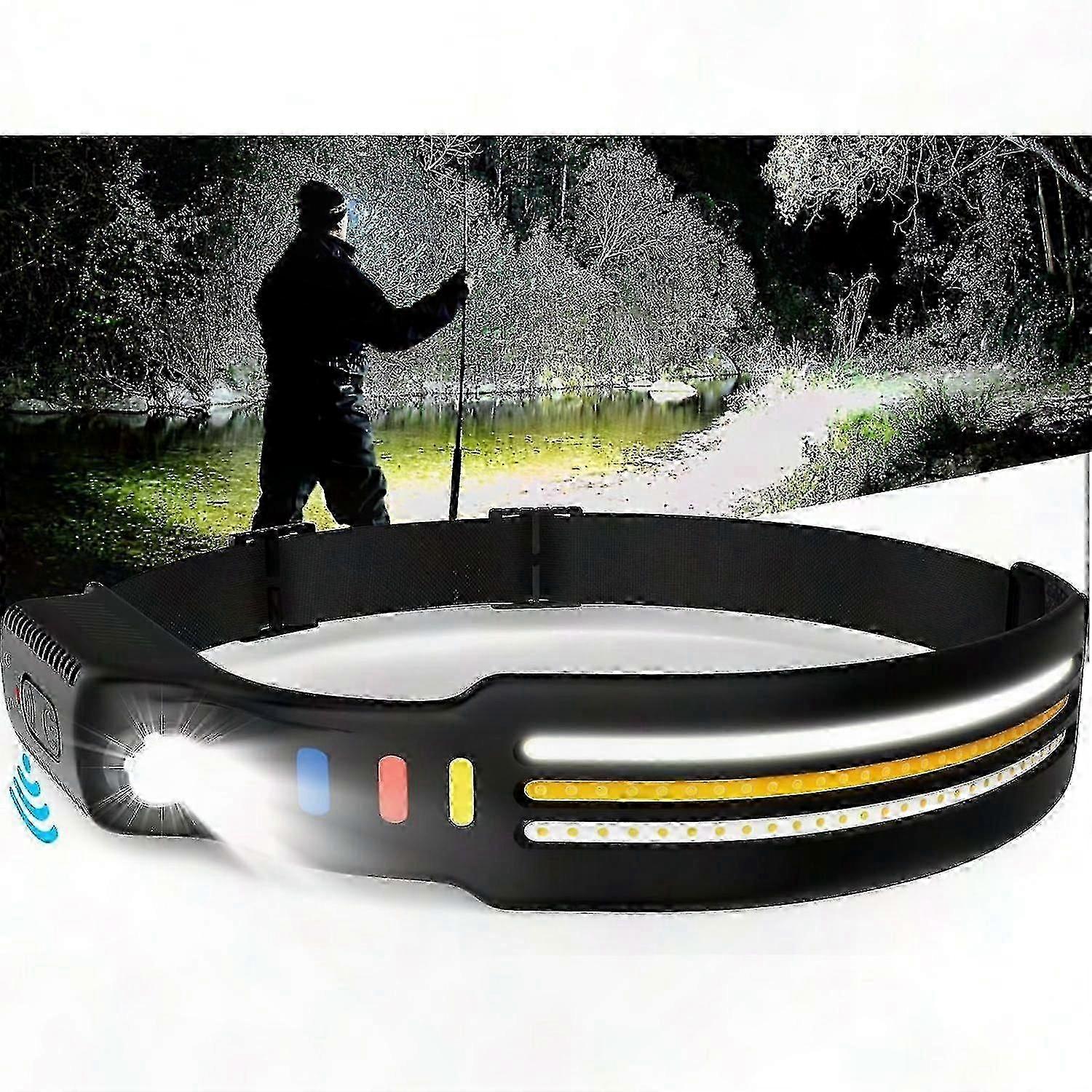 LED Headlamp with Motion Sensor, Rechargeable, 10 Modes, Waterproof, Wide Beam Flashlight, 9000 Lumens