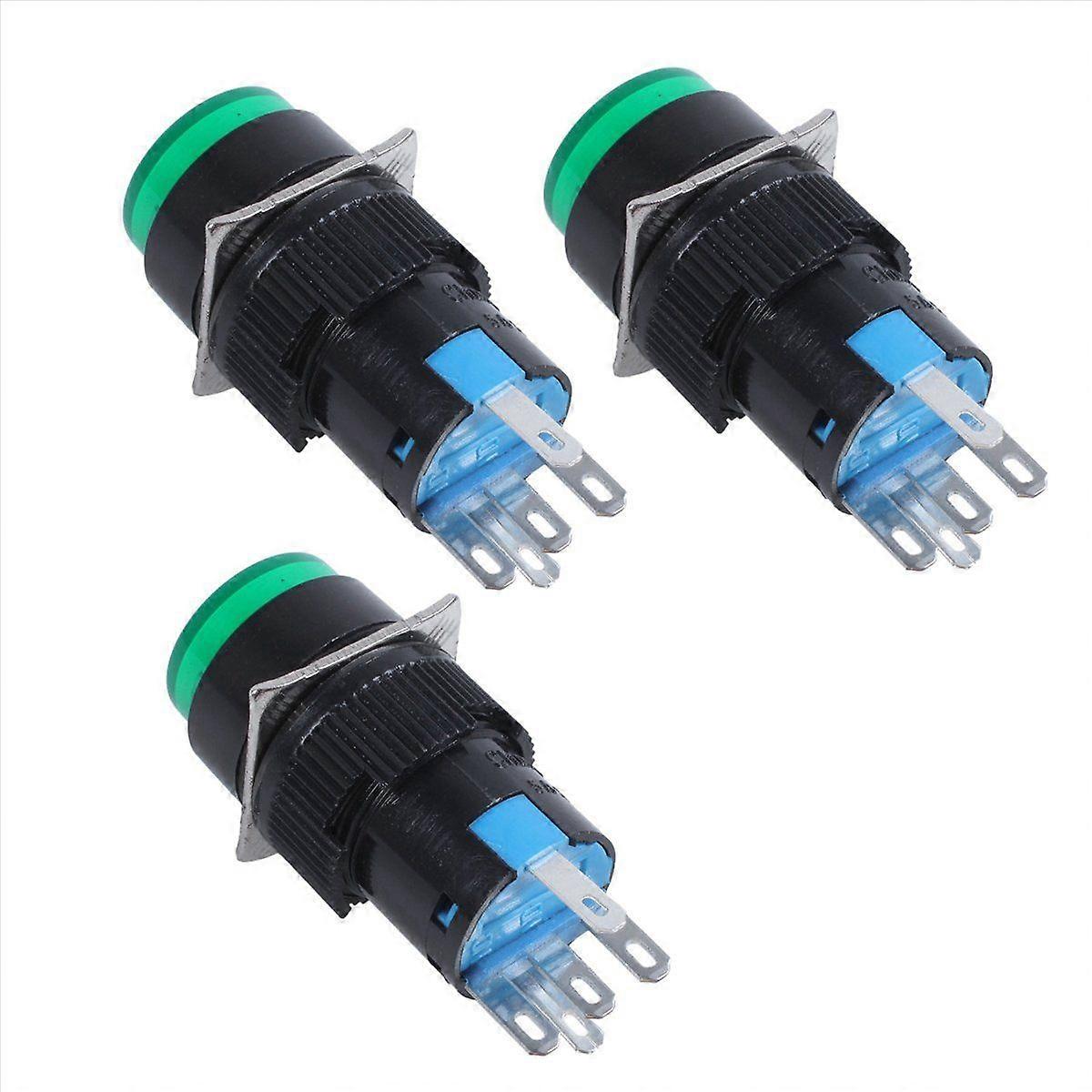 AC 250V 5A SPDT 1NO 1NC Green Push Button Switch w 220V LED Lamp