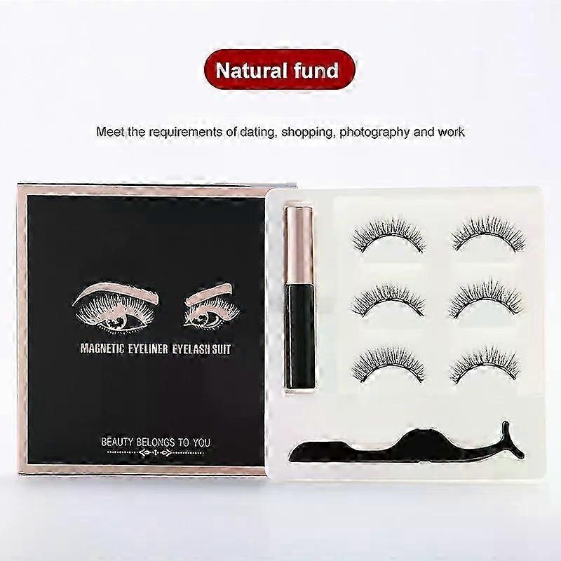 Magnetic Eyelashes False Lashes Repeated Use Eyelashes Waterproof Liquid Eyeliner With Tweezer Makeup Set