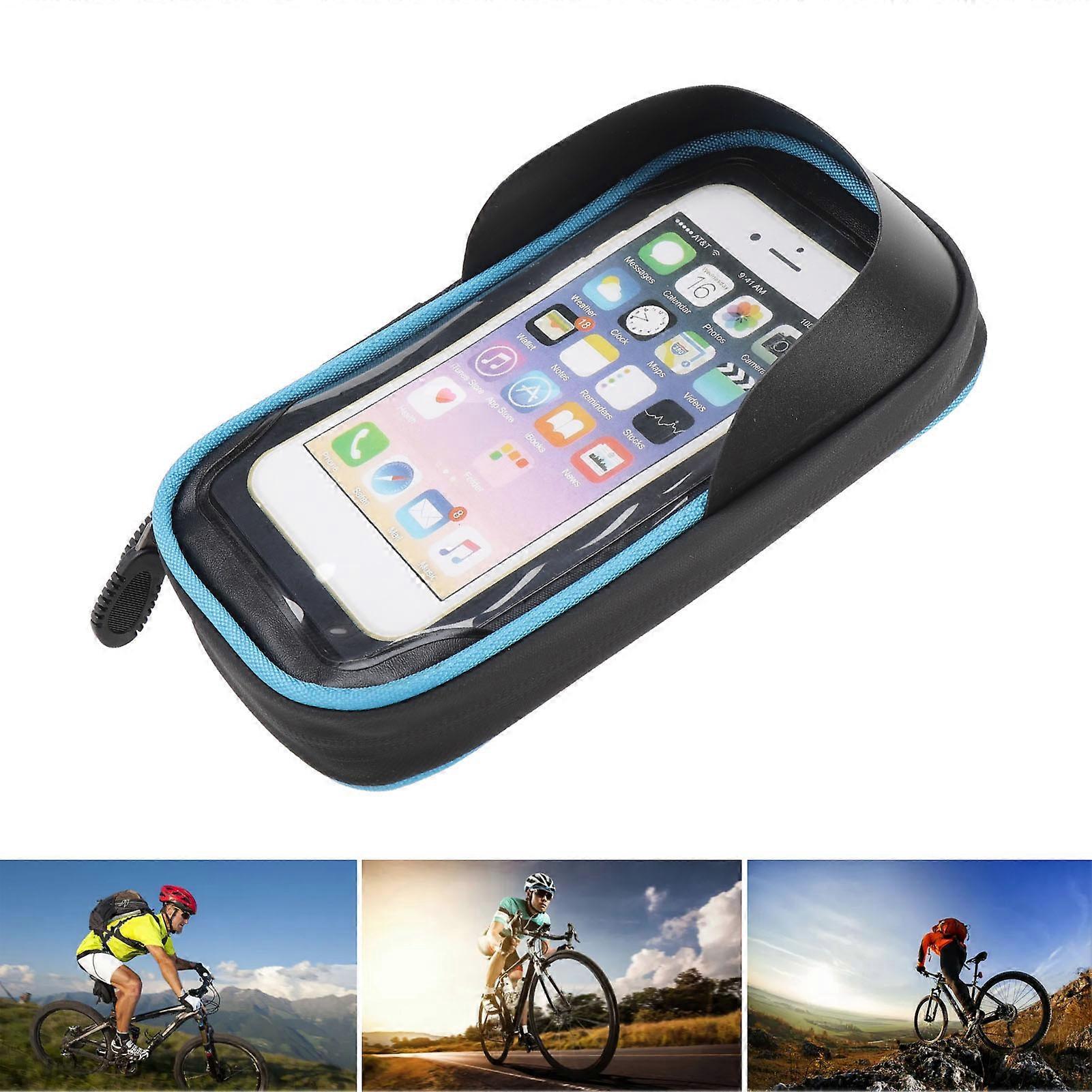 Cycle Phone Front Frame Bag Water Proof 360° Rotation Front Visor Design Touch Screen Cycle Phone Holder Case Rear View Mirror Type Blue