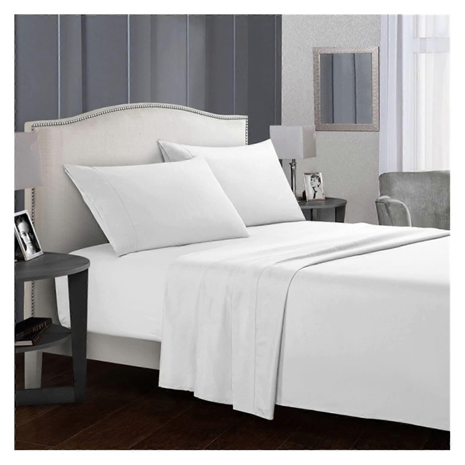 Single Quilt Cover 4 In 1 Solid Color Sheet Set With Fitted, Flat, Pillowcases White Full 4pcs No Filler Inside