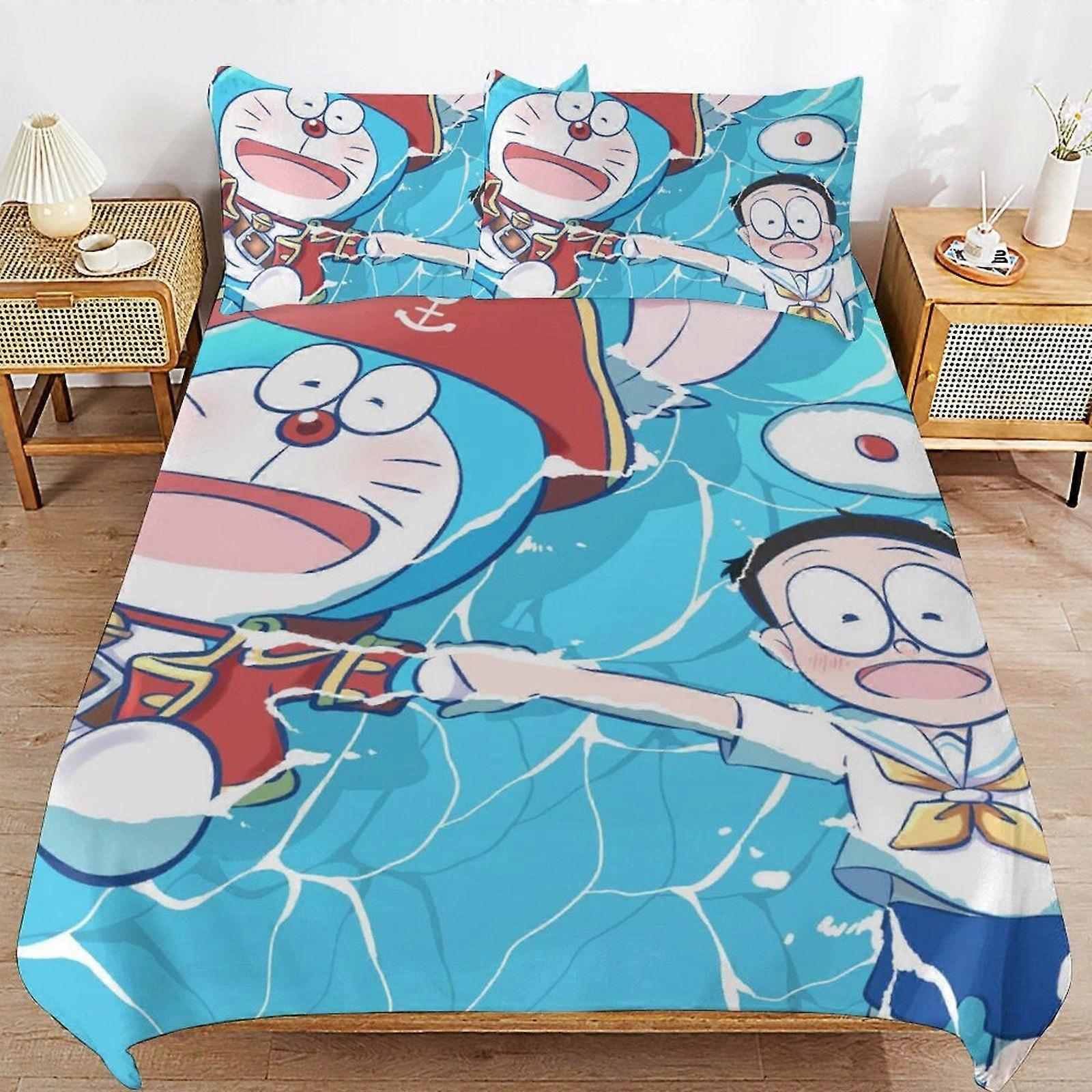 q174 Doraemon Future Adventures Breathable Bedding Solution Soft Surface Zipper Durable Thread Duvet Cover Sets Comfort Sleep d174
