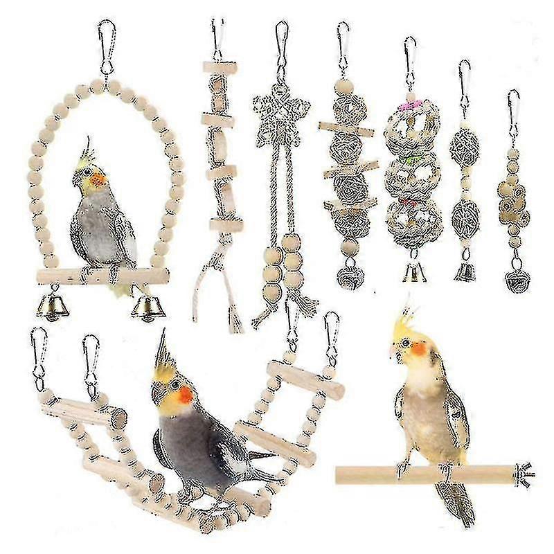 9パック鳥のおもちゃを吊るすベルの鳥かごのおもちゃのオウムのスイングの噛み方のおもちゃ高品質