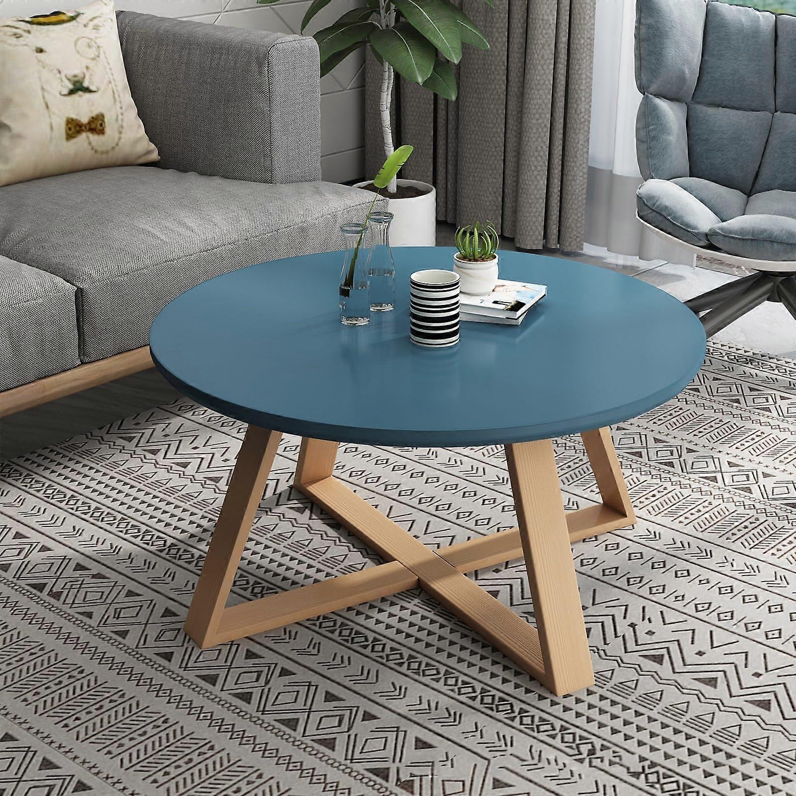 Modern Minimalist Nesting Coffee Tables Blue 80x80x45 cm Set of 2 Living Room Round End Tables Stacking Easy Assembly