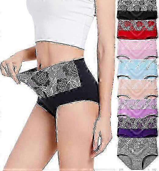 8 db-os női pamut magas derekú hasformáló alsónemű rózsaszín jacquard mintával