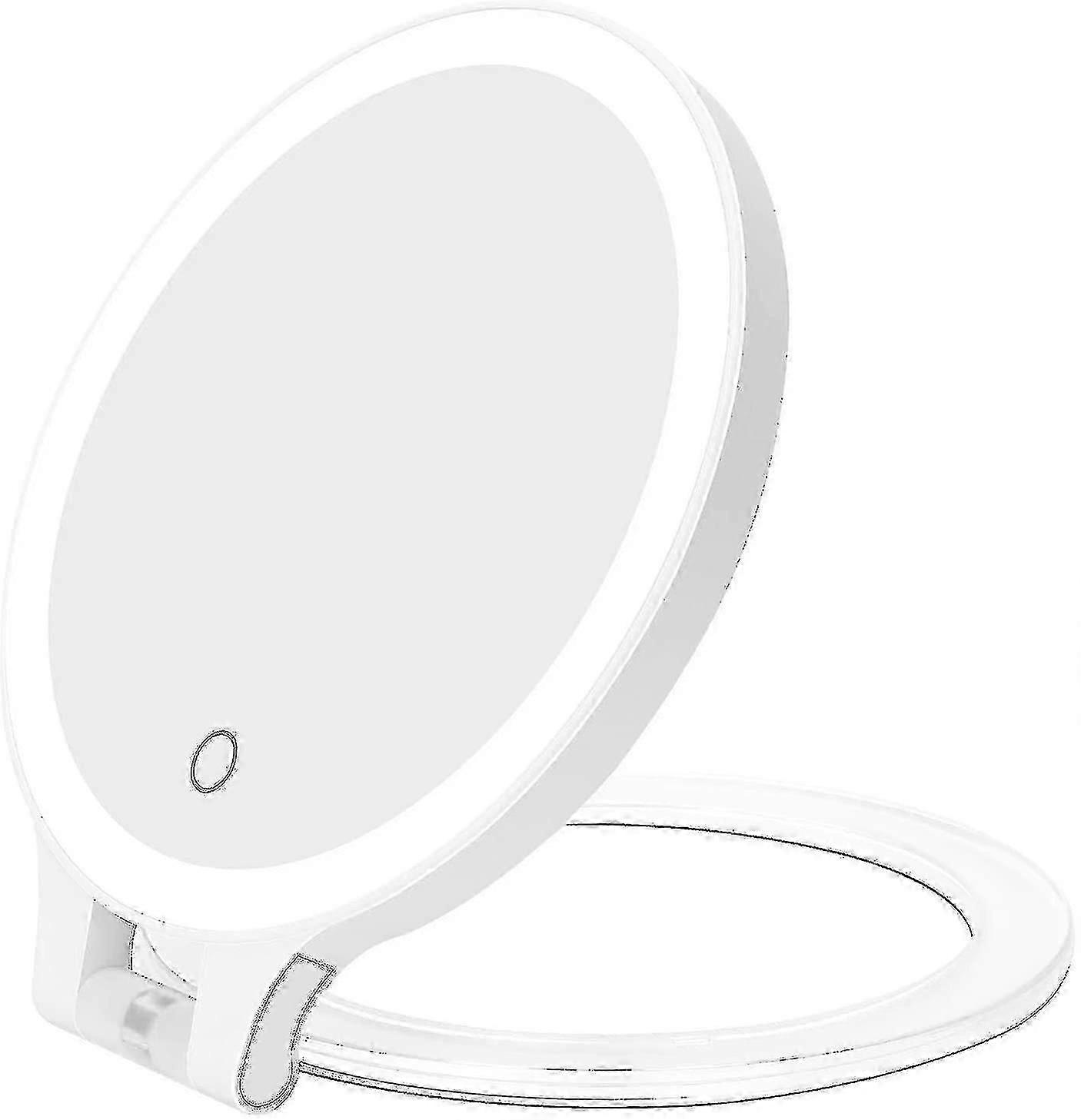 Magnifying Mirror, Double-Sided 10x/1x, Tabletop with Adjustable Folding Handle, Cosmetic Mirror with Lights, Black