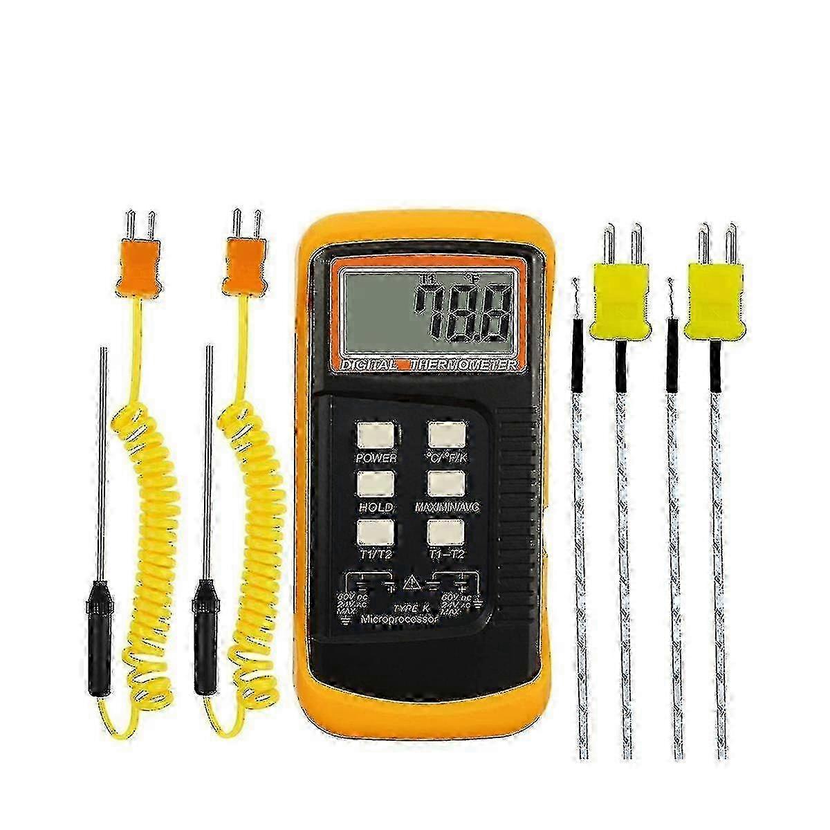 Digital K-type Thermocouple Thermometer (-50-1300c) With Dual Channels 4 Probes Handheld High Temp