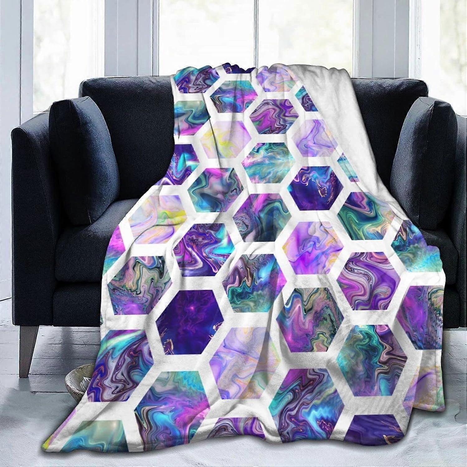 Soft Throw Blanket Geometric Hexagonal Pattern Soft Flannel Blanket Warm Washable Aldult Throws Blanket for Bed Sofa Cou-nbvcx241