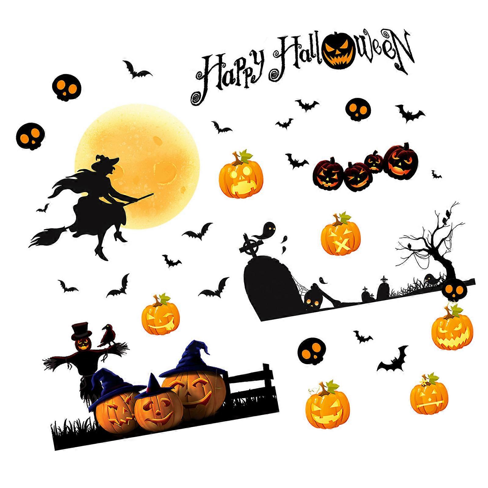 Reusable Witch Castles Pattern Halloween Window Decal Cling Waterproof PVC Decal Decors For Indoor and Outdoor Display Multicolor