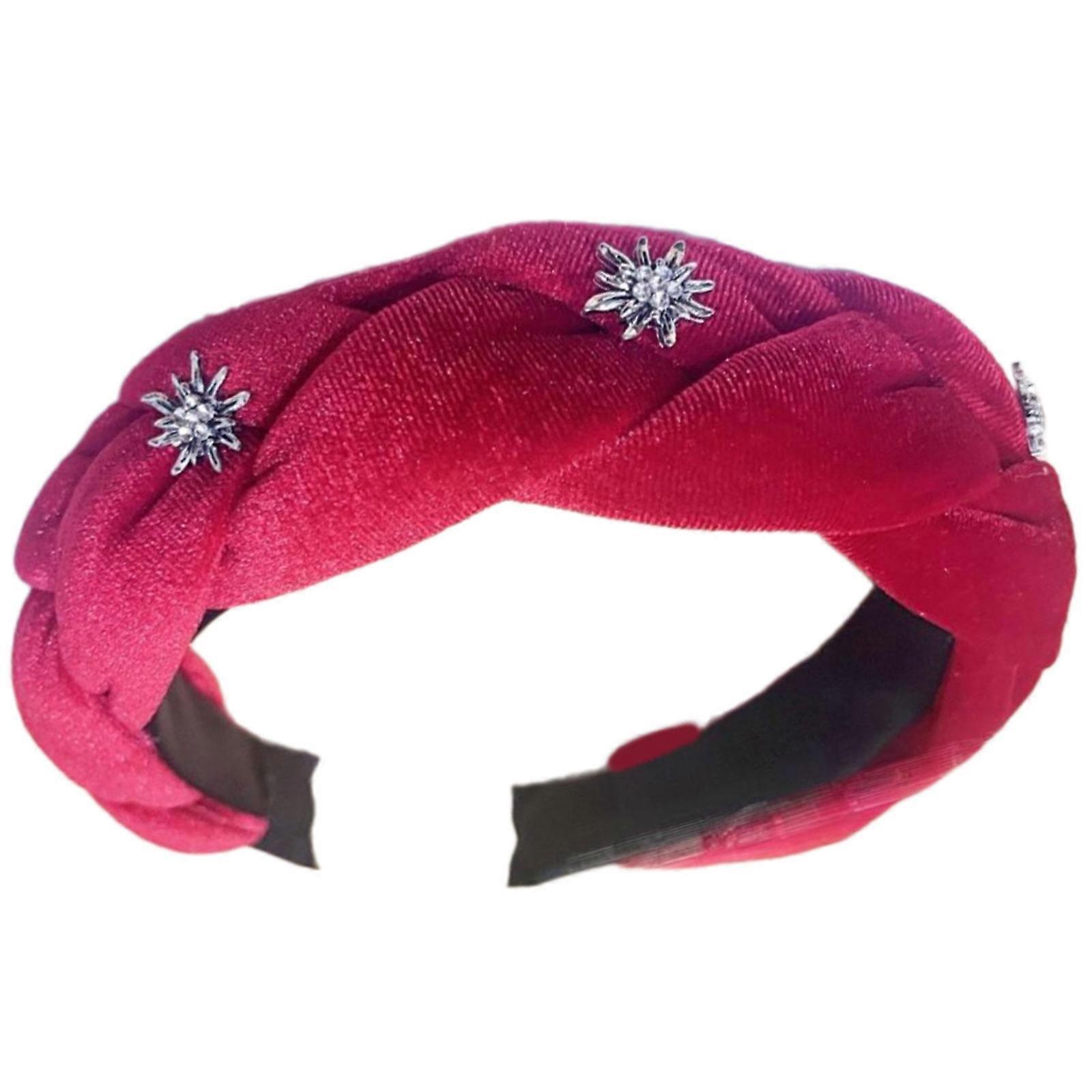 Adjustable Slip Braided Hairband Wide Headpiece For Workouts Running Gym Daily Use Soft Material  Red