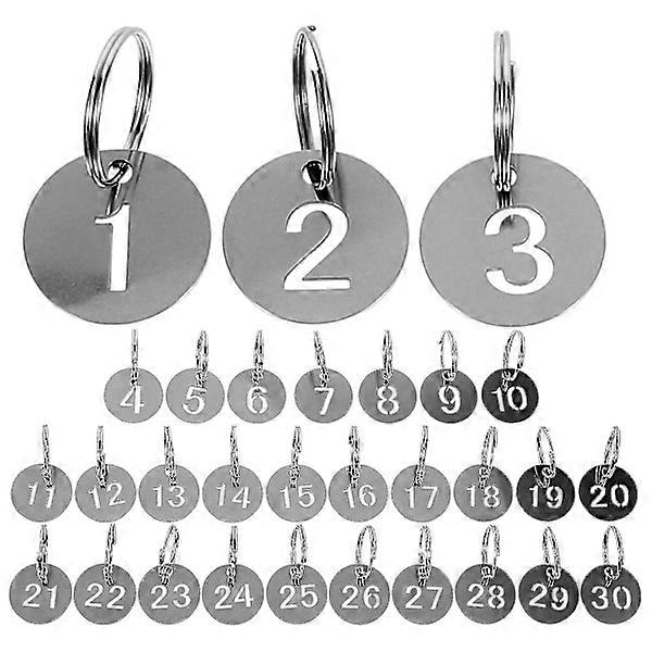 30 pcs Number Tags Keychain Stainless Steel Numbered 1-30 Tags Round Shape Numbered Tags-dwdz [db] As Shown yc