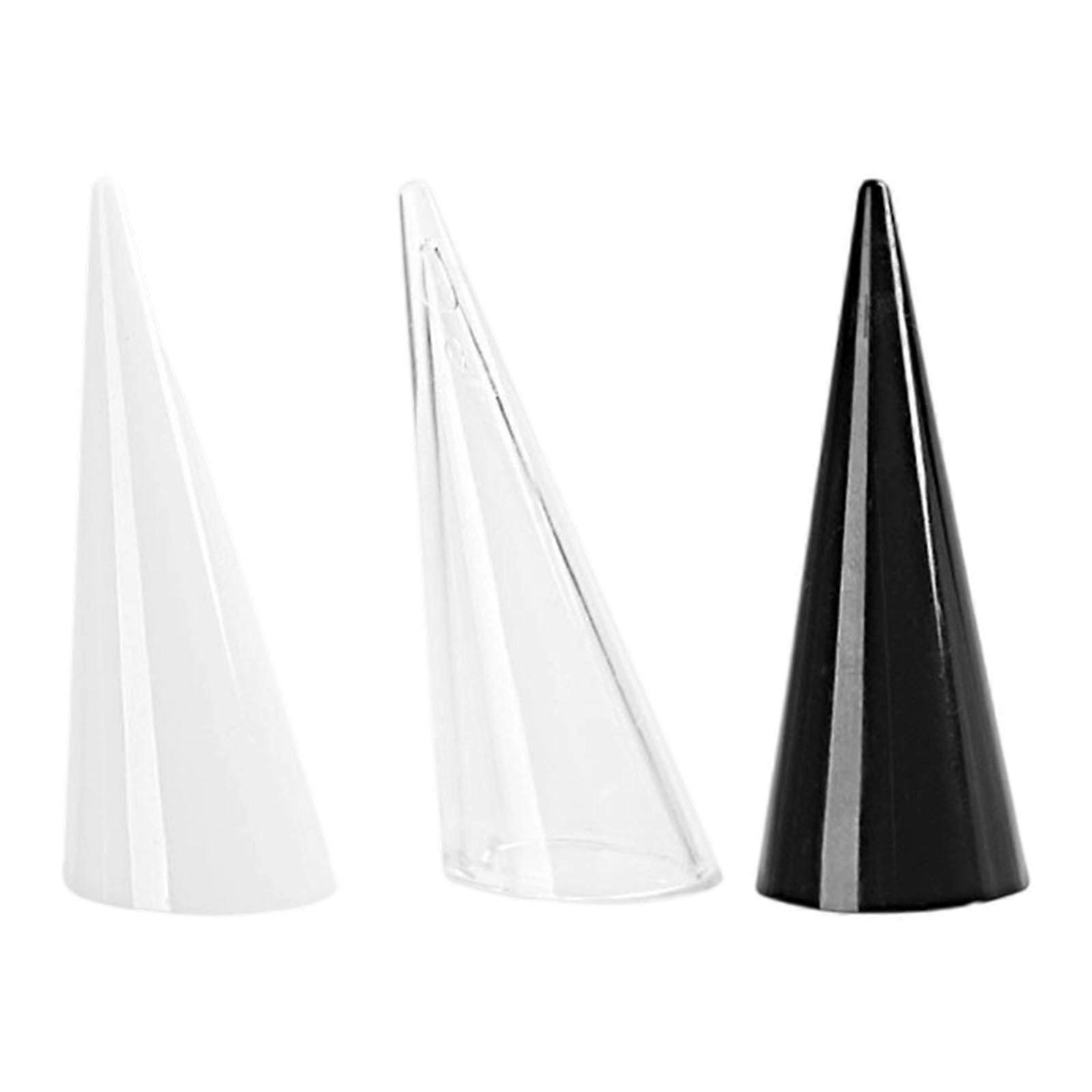 3 Pack Plastic Jewelry Display Stands Sturdy Conical Shape for Secure Rings Arrangement In Retail or Home Use Multicolor