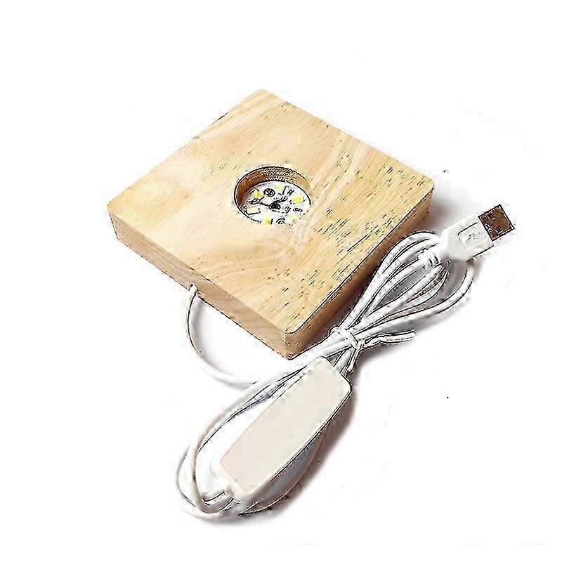 LED Light Wood Base Square 8x2cm,White Light