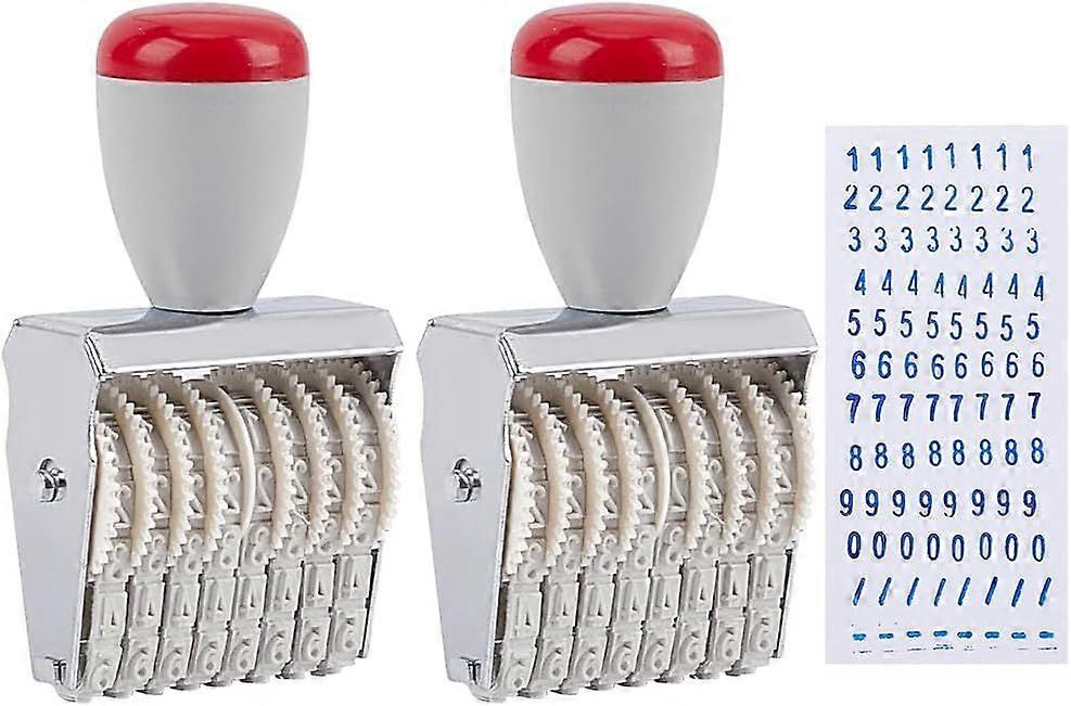 2 Pcs 8 Digit Number Stamp 0-9 Numbers 2 Symbols Price Tag Stamp Adjustable Date Tag Stamp Alloy Plastic Rolling Stamp DIY Stationery for Office Busin