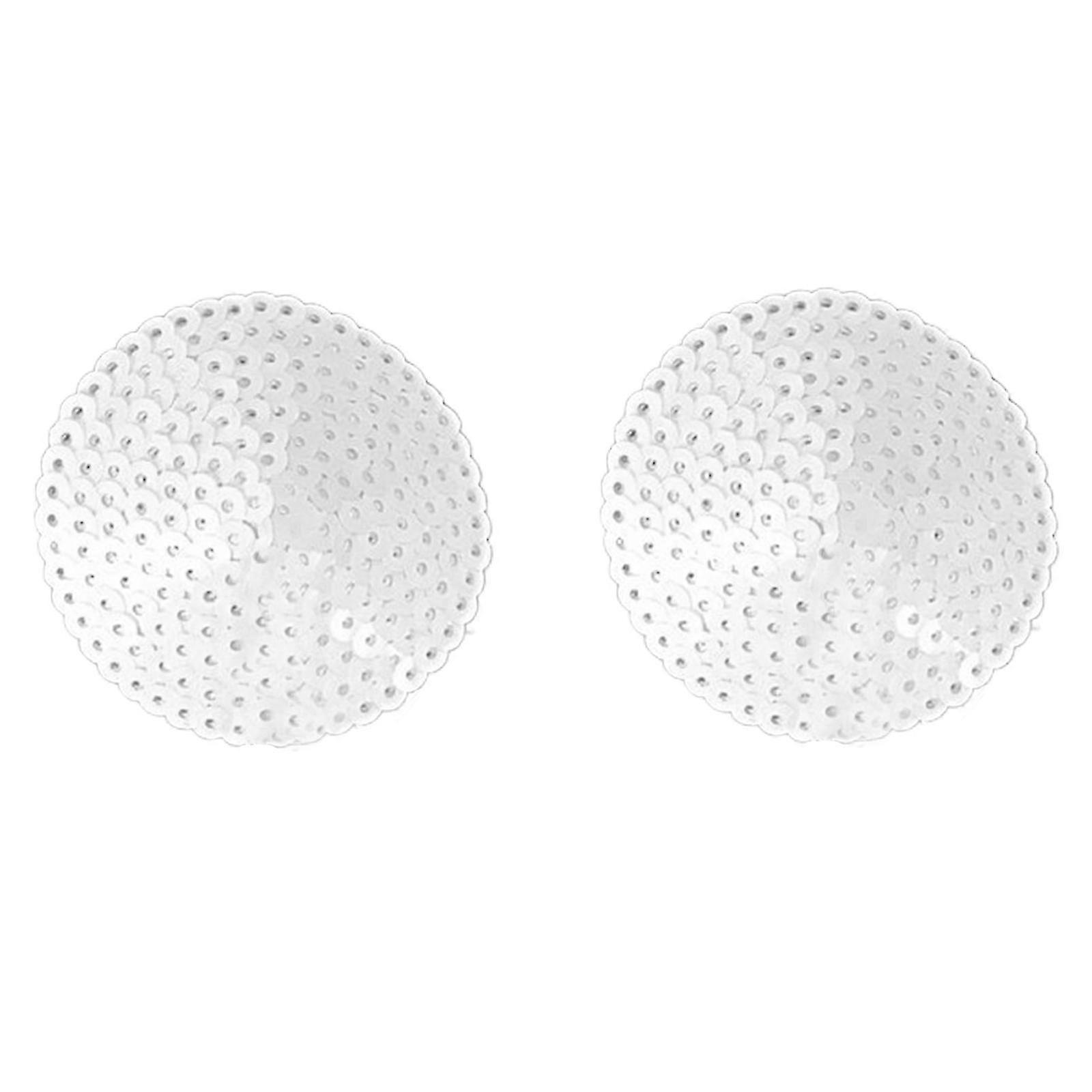 Cache-tétons à paillettes pour femmes, cache-tétons avec pompons, bijoux de corps, soutiens-gorge adhésifs réutilisables, coussinets adhésifs pour la poitrine, paillettes blanches rondes