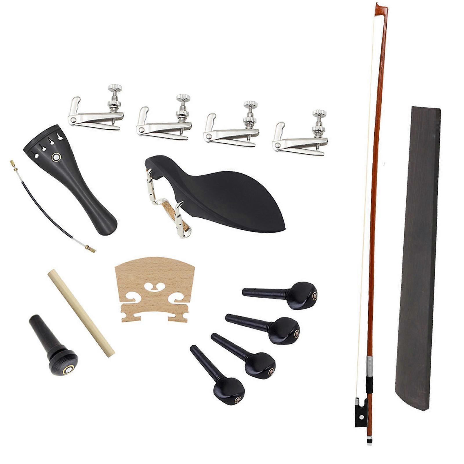 Violin Part Set Solid Ebony Bridge Chinrest Tuning Pegs Soundpost Complete Violin Maintenance Tool for Violin Repairing  Silver