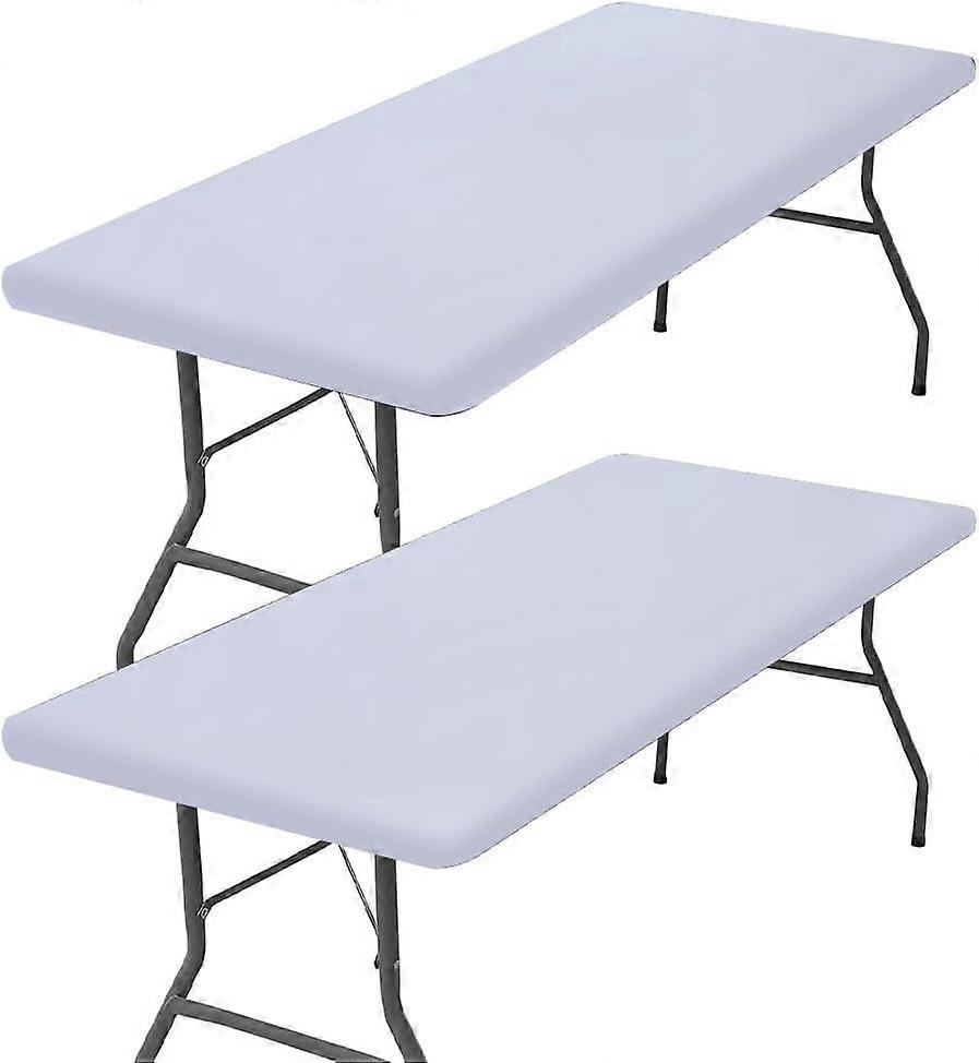 2 Pack Rectangle Picnic Tablecloth Waterproof Elastic Table Cloth Fits for 4 Foot Folding Table Covers Home Washable Polyester Fitted Fabric for Indoo