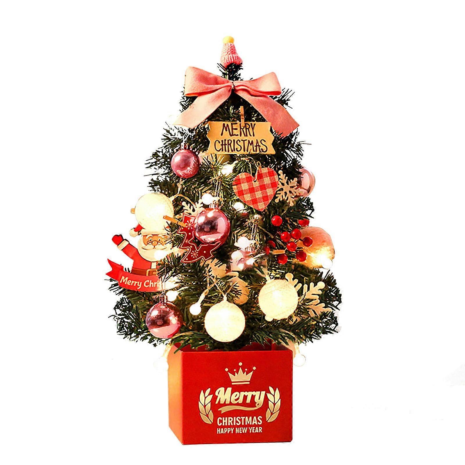 Mini Artificial Christmas Tree with LED Lights, Compatible with Yakbaofuo Ornaments, Tabletop Xmas Tree for Holiday Indoor Decor