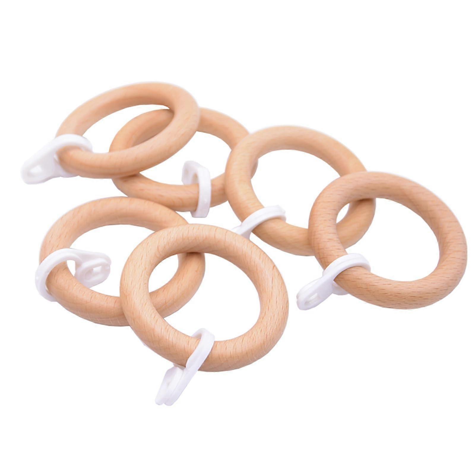 Solid Wood Curtain Rings 40mm Inner 60mm Outer Beech Set of 6 for Shower or Window Rails