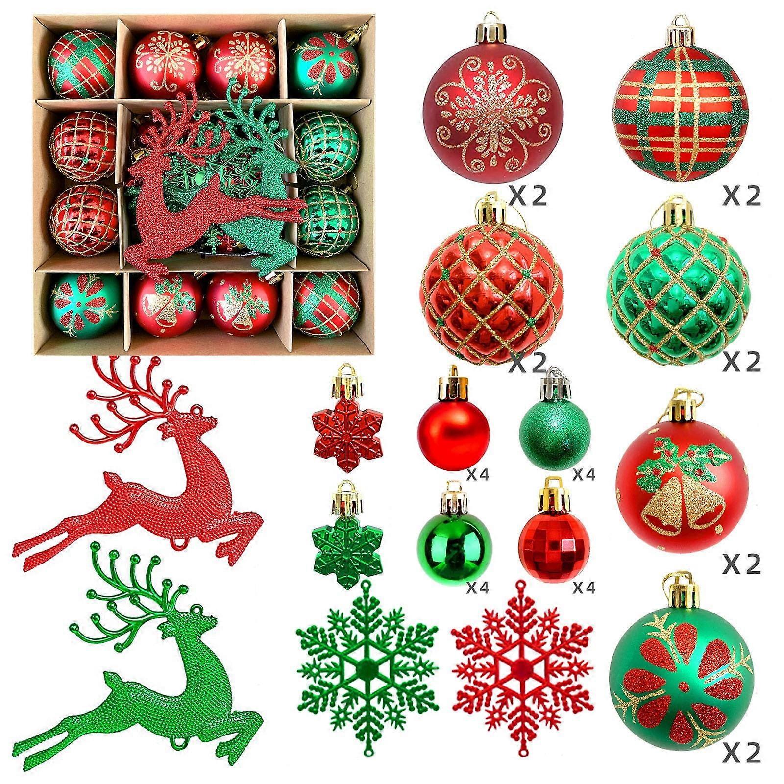 Christmas Decorations Set of 40, Shatterproof Ornaments, Multiple Styles with Elks, Compatible with Most Tree Decor Themes