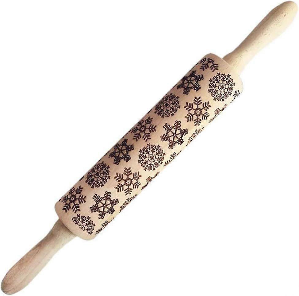 Christmas Embossed Rolling Pin, Speyang Wooden Rolling Pin, 3D Rolling Pin, 35cm Embossing Rolling Pin (B)
